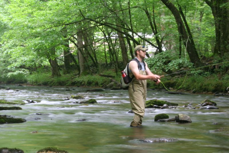 Jay Fradd fly fishing on Cataloochee Creek in the North Carolina portion of the Great Smoky Mountains National Park